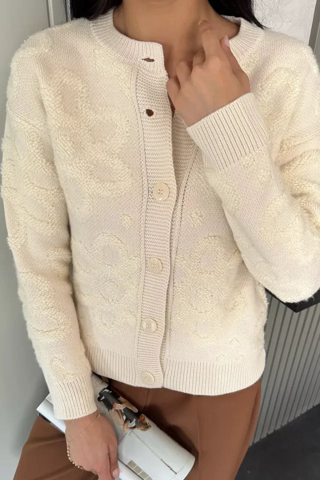 Çiçek Desenli Triko Ceket