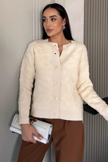 Çiçek Desenli Triko Ceket