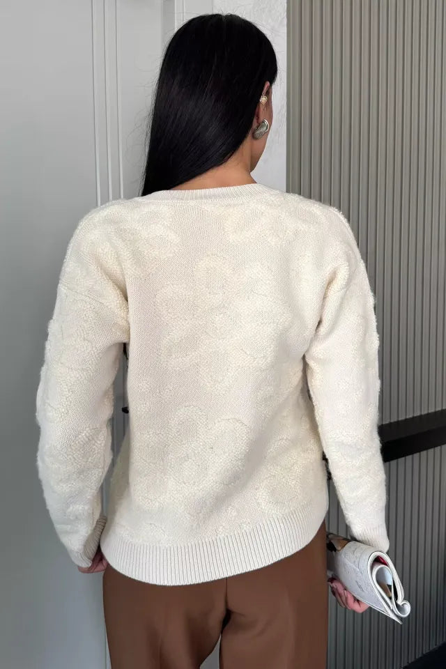 Çiçek Desenli Triko Ceket