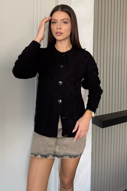 Çiçek Desenli Triko Ceket