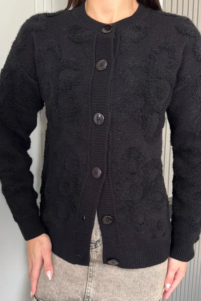 Çiçek Desenli Triko Ceket