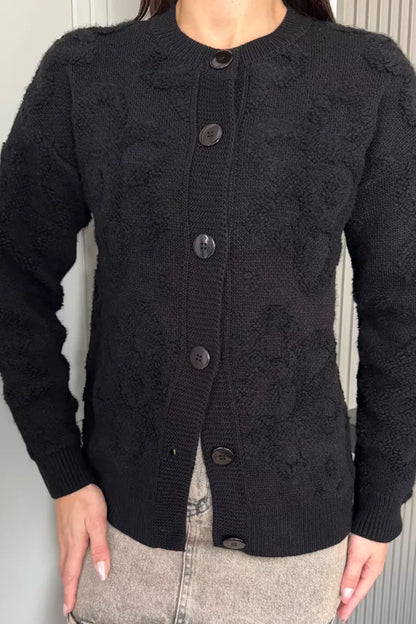 Çiçek Desenli Triko Ceket