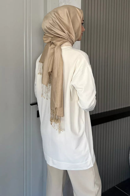 Çiçek Figürlü Ön Düğmeli Tesettür Triko Hırka