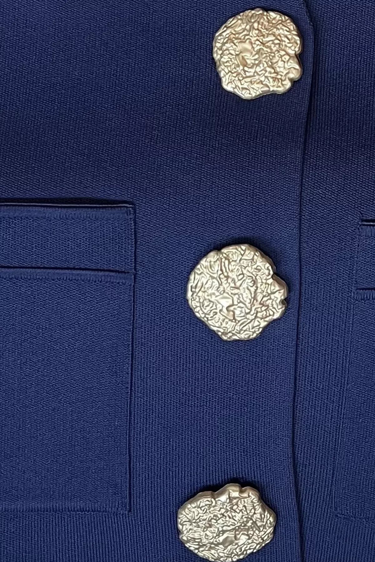 Çift Cepli Düğmeli Triko Ceket