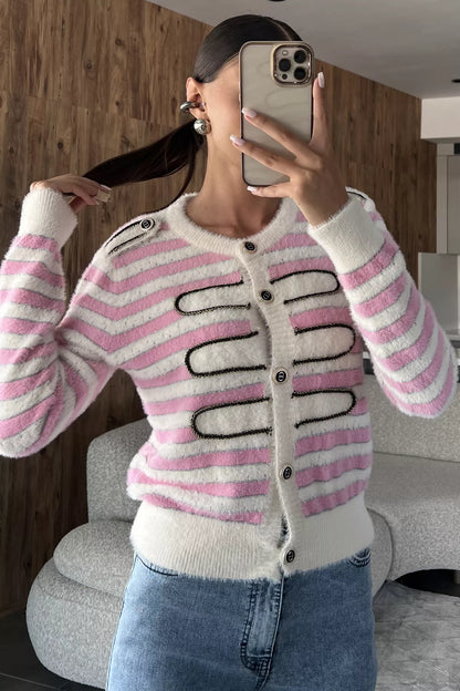 Çizgili Yumoş Triko Hırka