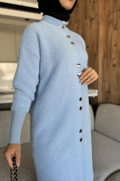 Gold Düğmeli Tesettür Yumoş Triko Hırka