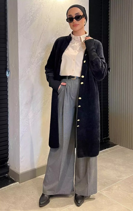 Metal Düğmeli Angora hırka