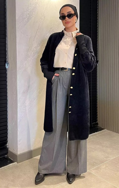 Metal Düğmeli Angora hırka