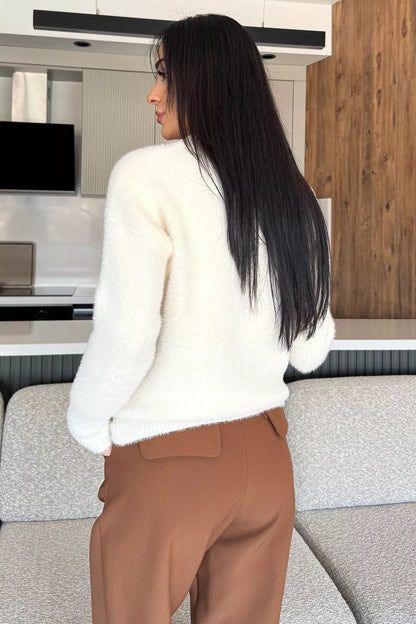 Gömlek Yaka Düğmeli Şardonlu Triko Kazak