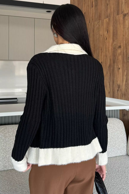 Gömlek Yaka Fermuarlı Triko Hırka