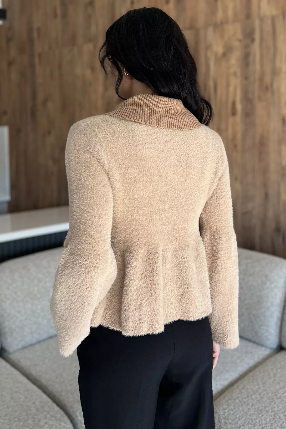 Gömlek Yaka Şardonlu Triko Bluz