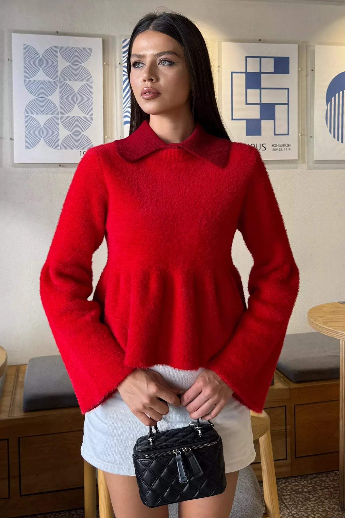 Gömlek Yaka Şardonlu Triko Bluz