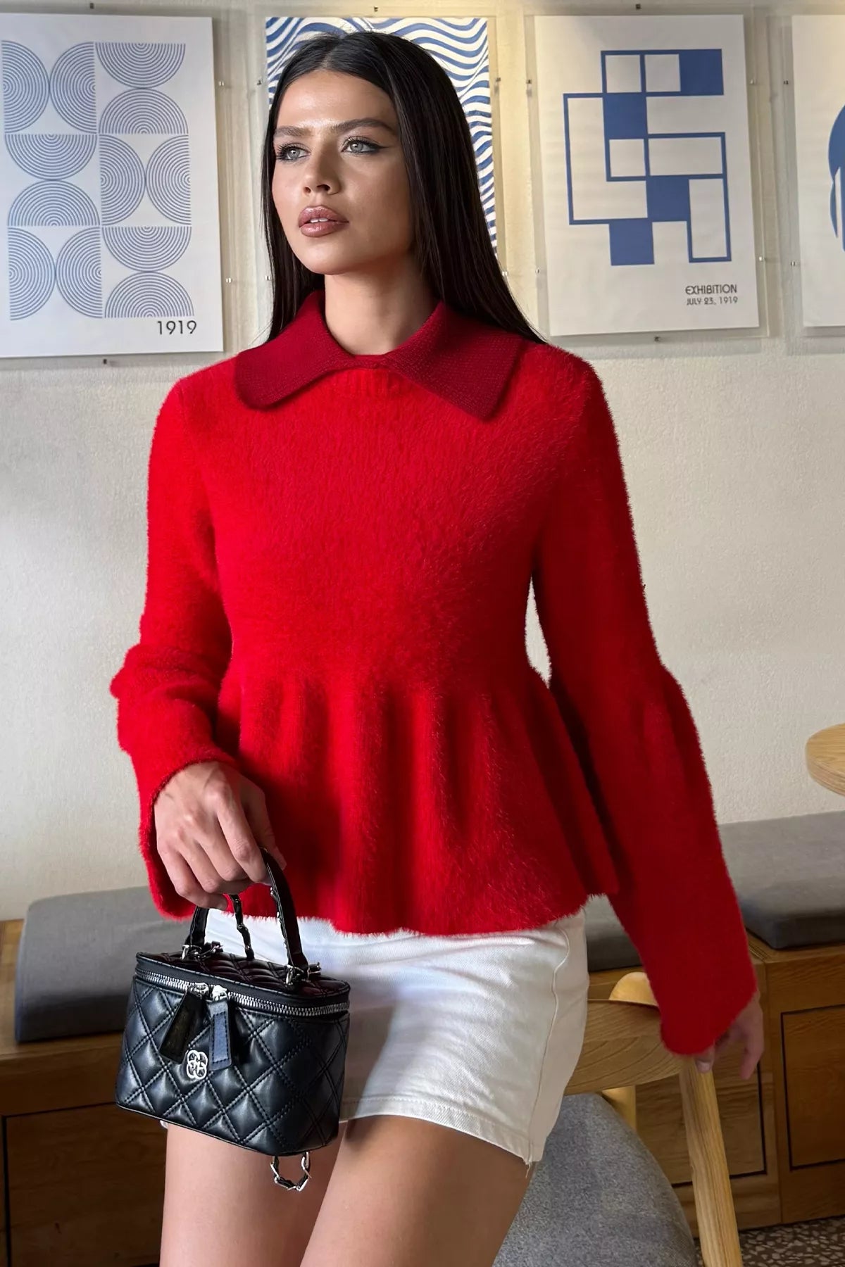 Gömlek Yaka Şardonlu Triko Bluz