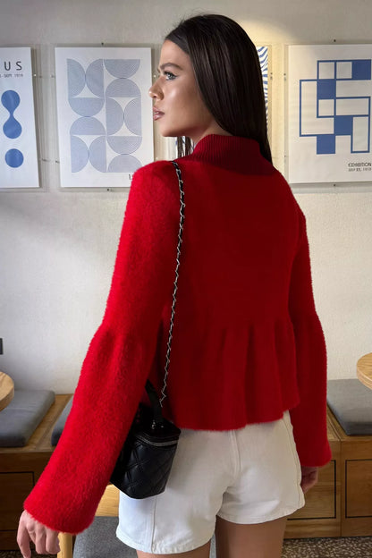 Gömlek Yaka Şardonlu Triko Bluz