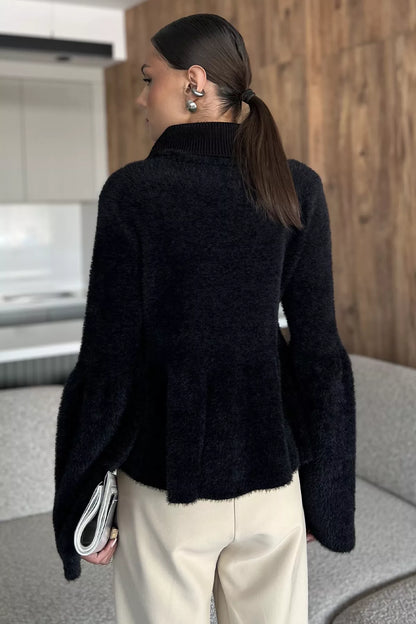 Gömlek Yaka Şardonlu Triko Bluz