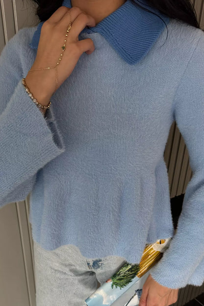 Gömlek Yaka Şardonlu Triko Bluz