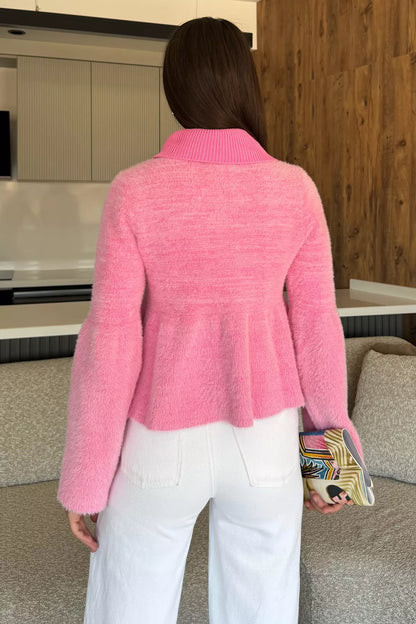 Gömlek Yaka Şardonlu Triko Bluz