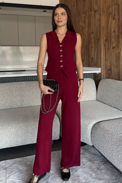 Gömlek Yaka Yelek Pantolon Triko İkili Takım