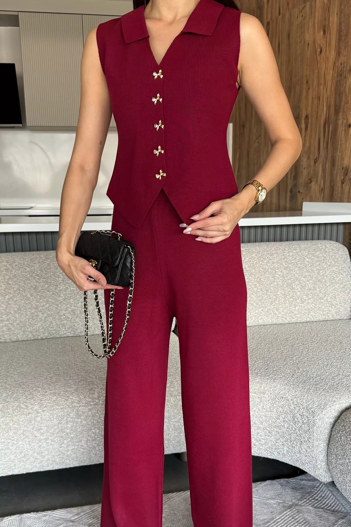 Gömlek Yaka Yelek Pantolon Triko İkili Takım