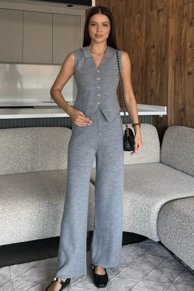 Gömlek Yaka Yelek Pantolon Triko İkili Takım