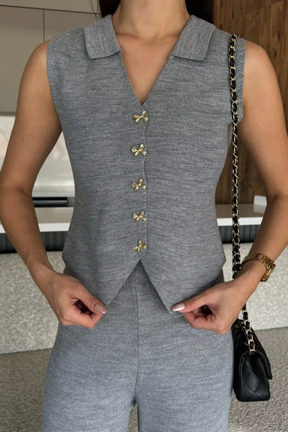 Gömlek Yaka Yelek Pantolon Triko İkili Takım