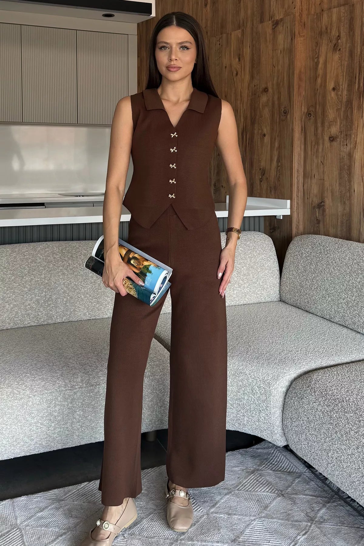 Gömlek Yaka Yelek Pantolon Triko İkili Takım