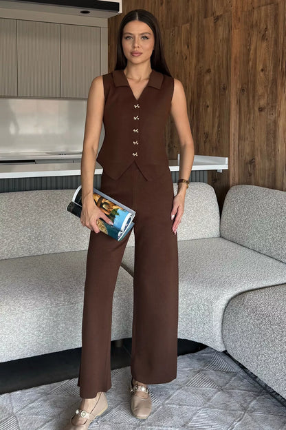 Gömlek Yaka Yelek Pantolon Triko İkili Takım