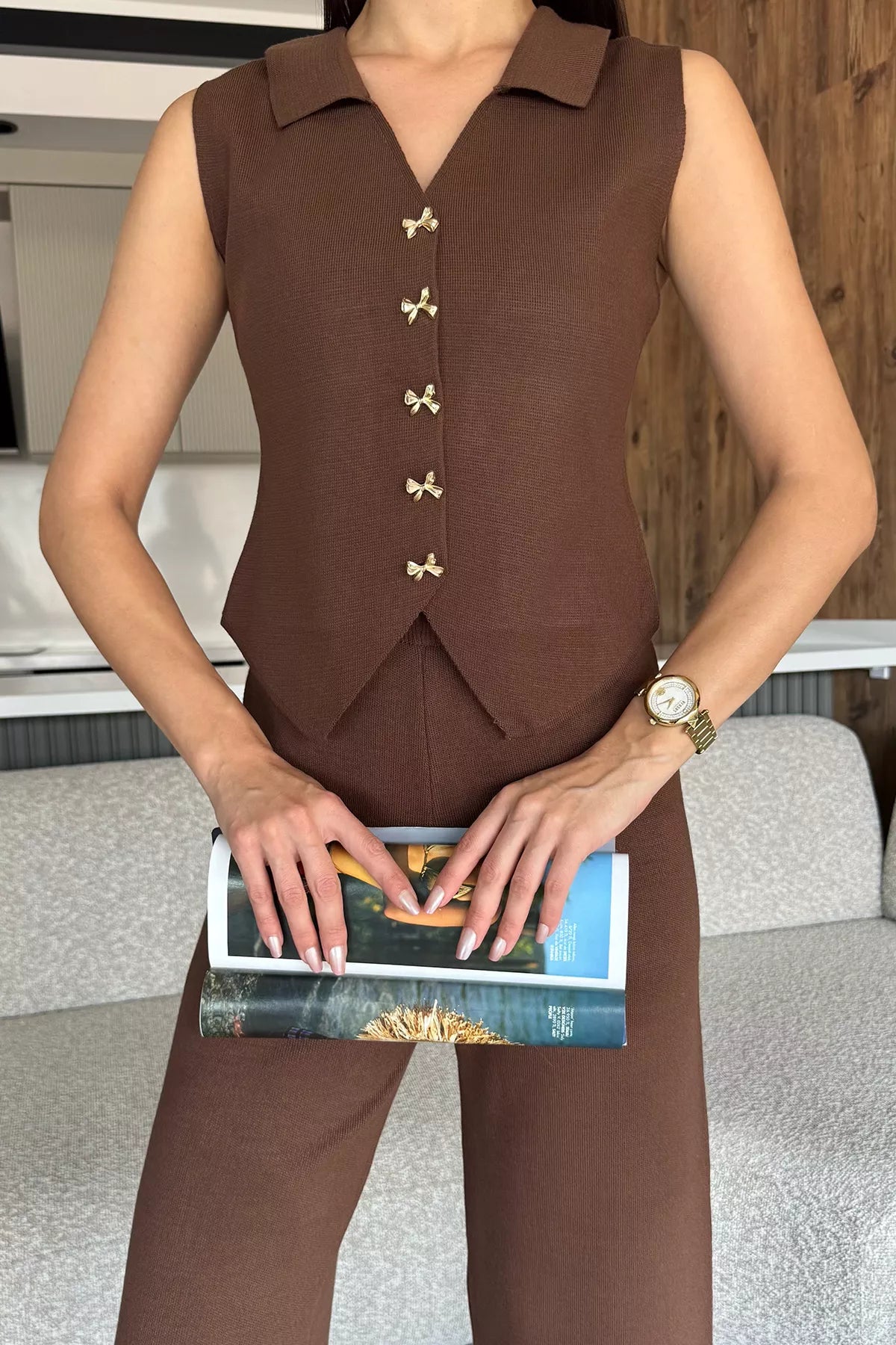 Gömlek Yaka Yelek Pantolon Triko İkili Takım