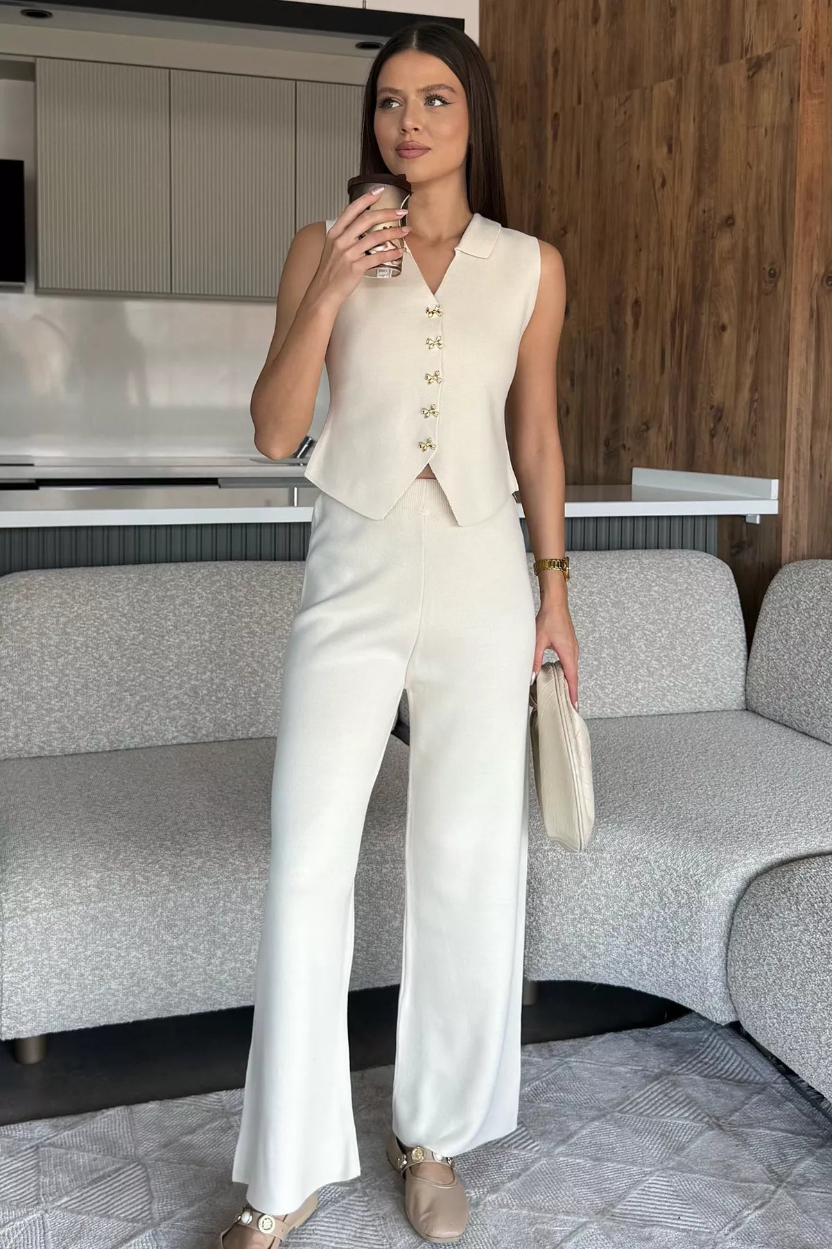 Gömlek Yaka Yelek Pantolon Triko İkili Takım