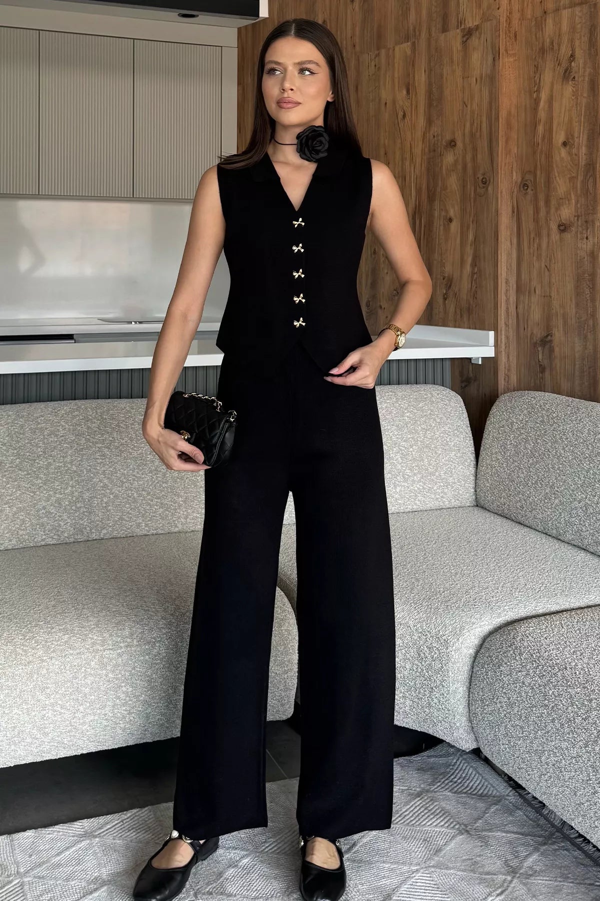 Gömlek Yaka Yelek Pantolon Triko İkili Takım