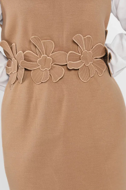 Gül Figürlü Triko Elbise Gömlek Tesettür İkili Takım