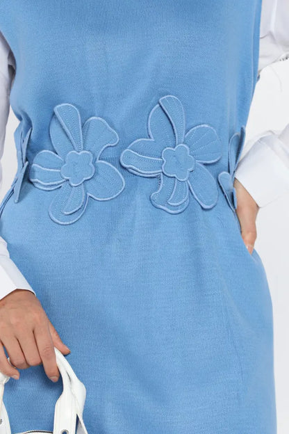 Gül Figürlü Triko Elbise Gömlek Tesettür İkili Takım