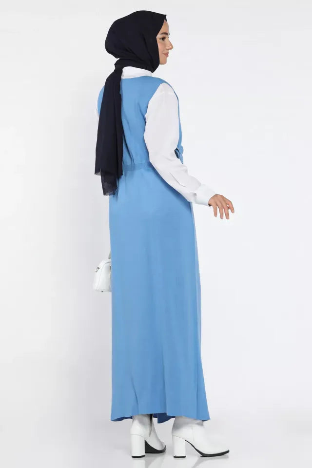 Gül Figürlü Triko Elbise Gömlek Tesettür İkili Takım