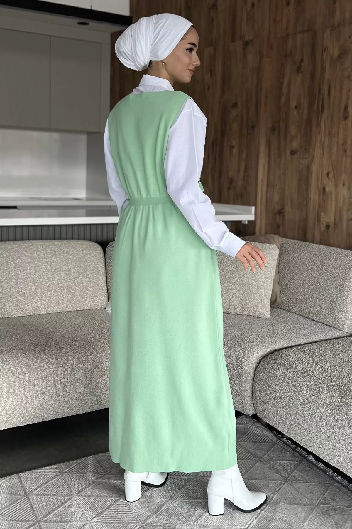 Gül Figürlü Triko Elbise Gömlek Tesettür İkili Takım