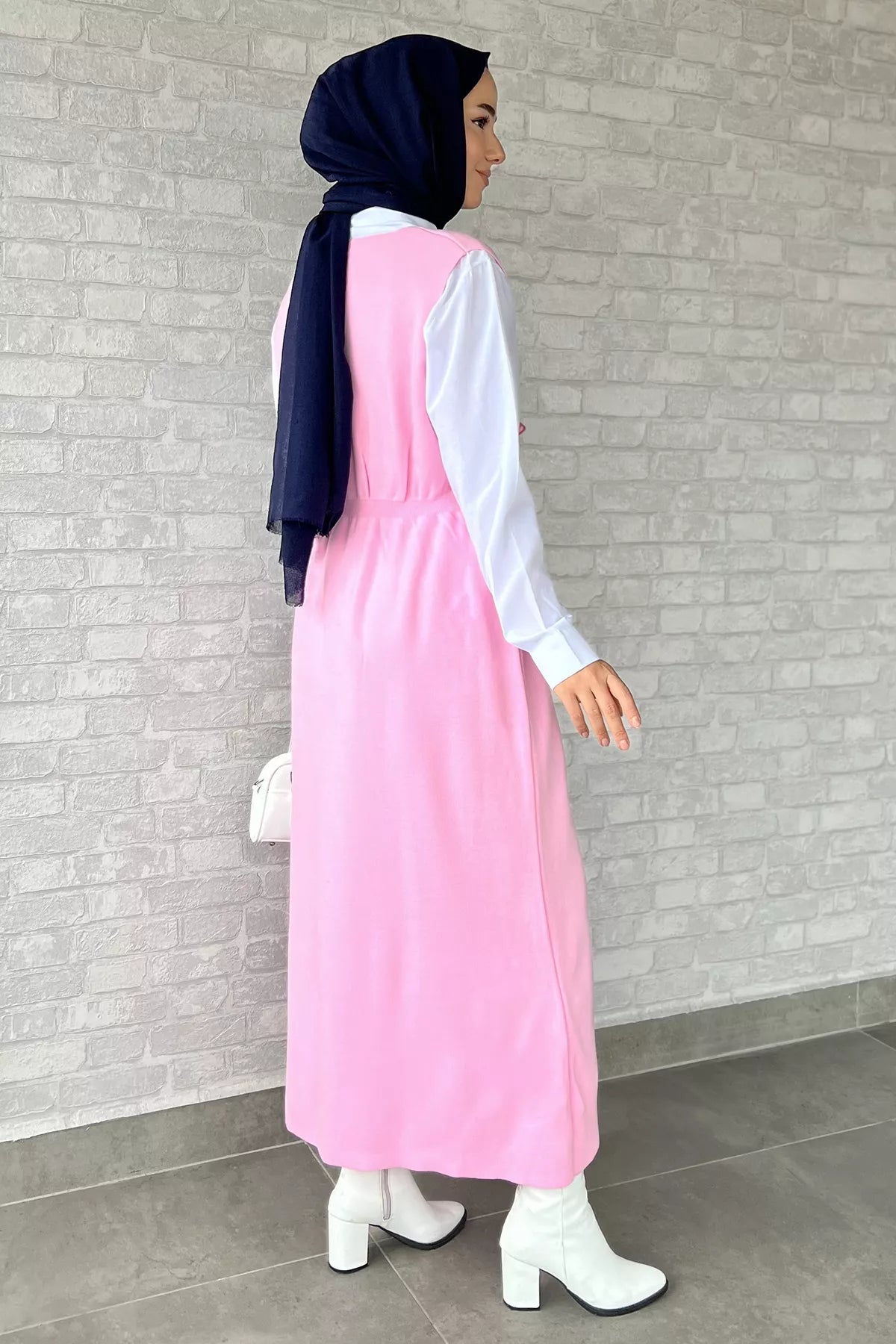 Gül Figürlü Triko Elbise Gömlek Tesettür İkili Takım