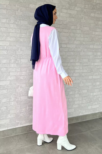 Gül Figürlü Triko Elbise Gömlek Tesettür İkili Takım