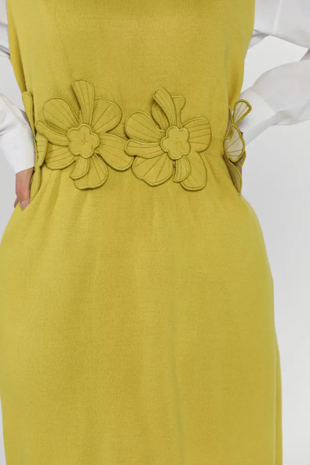 Gül Figürlü Triko Elbise Gömlek Tesettür İkili Takım