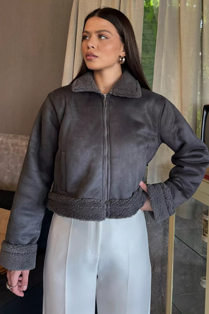 İçi Peluşlu Kadın Nubuk Mont