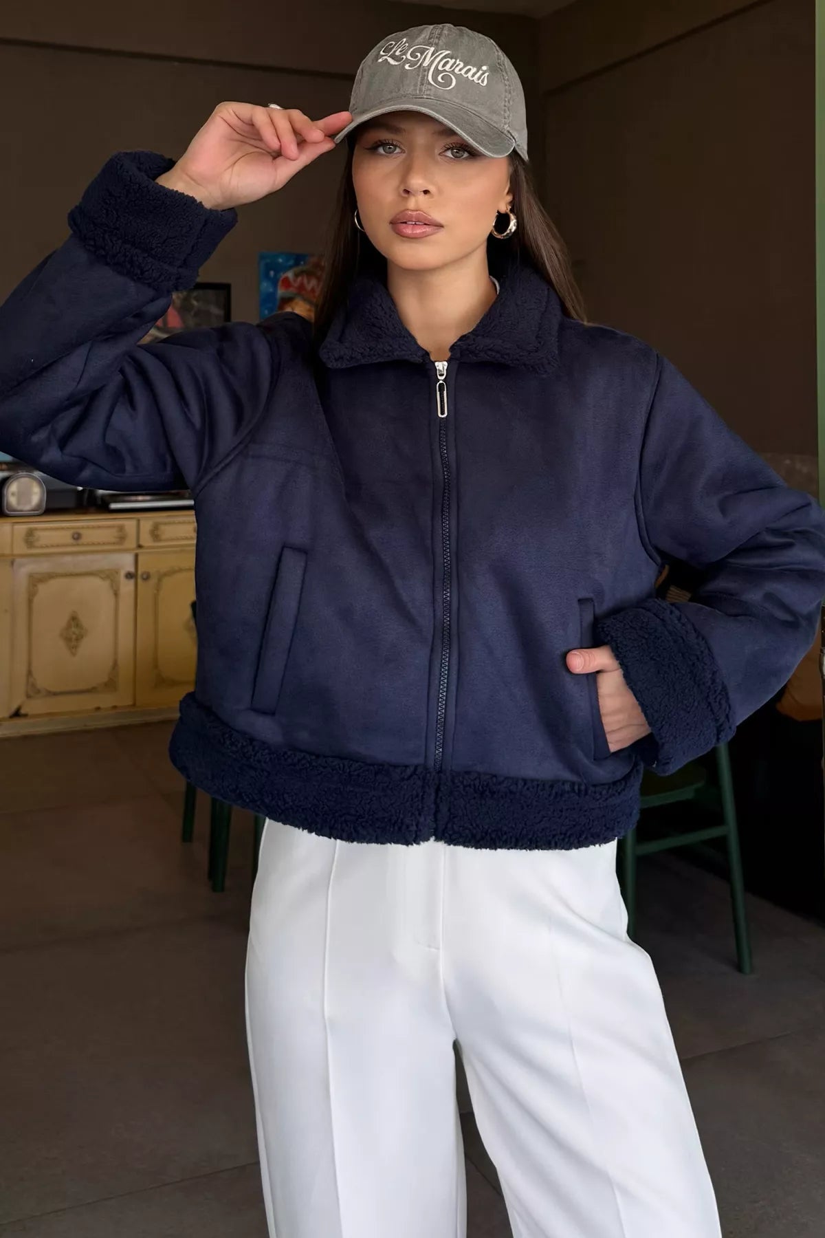 İçi Peluşlu Kadın Nubuk Mont