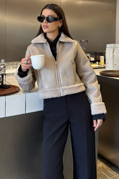 İçi Peluşlu Kadın Nubuk Mont