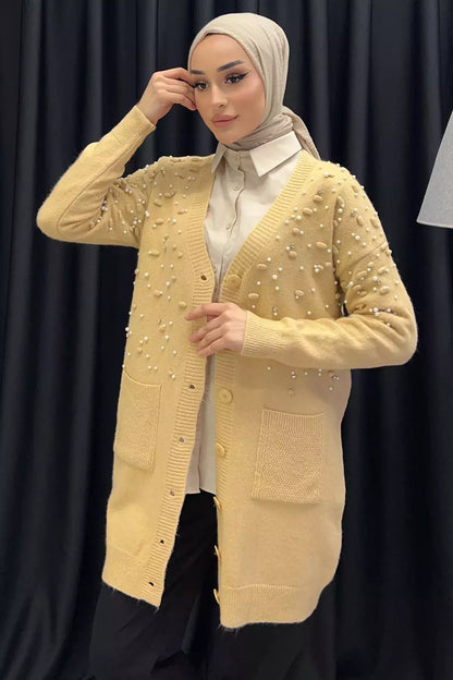 İnci Detaylı Tesettür Triko Hırka