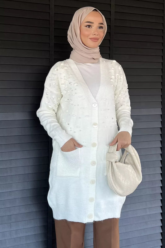 İnci Detaylı Tesettür Triko Hırka