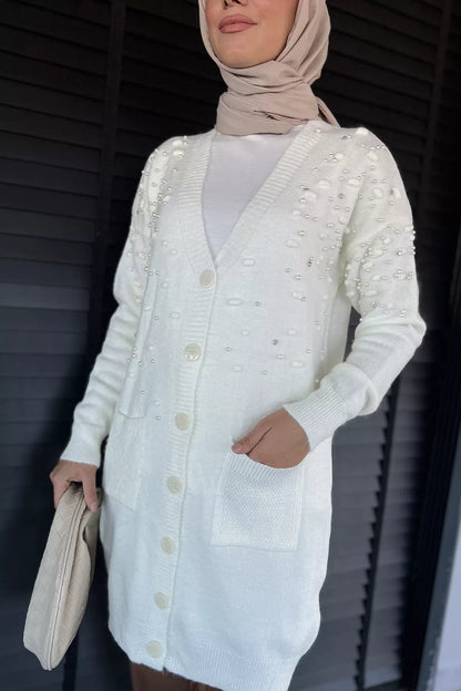 İnci Detaylı Tesettür Triko Hırka
