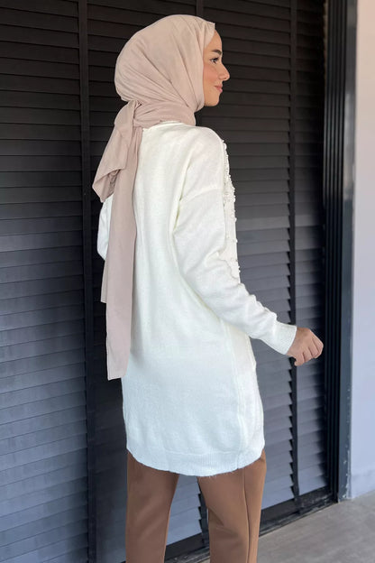 İnci Detaylı Tesettür Triko Hırka