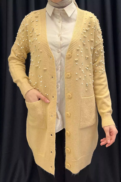 İnci Detaylı Tesettür Triko Hırka