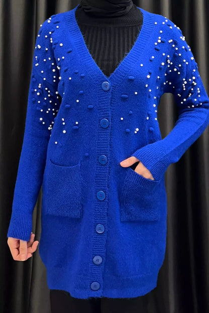 İnci Detaylı Tesettür Triko Hırka