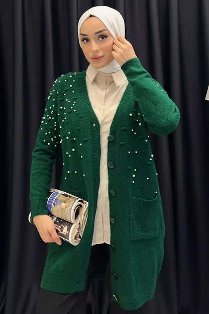 İnci Detaylı Tesettür Triko Hırka