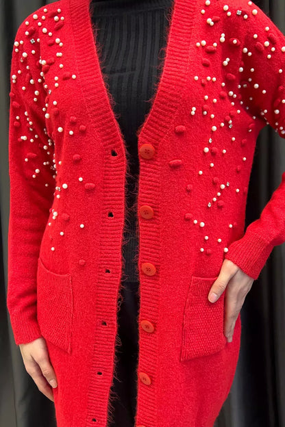 İnci Detaylı Tesettür Triko Hırka