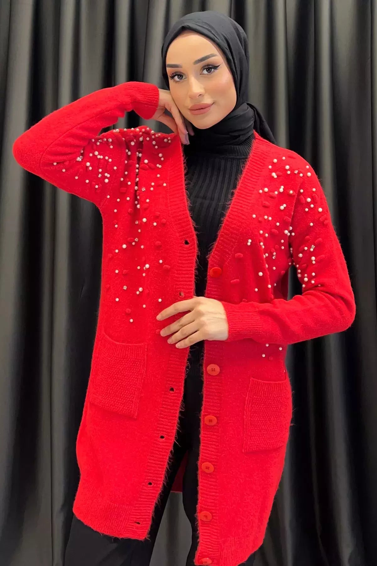 İnci Detaylı Tesettür Triko Hırka