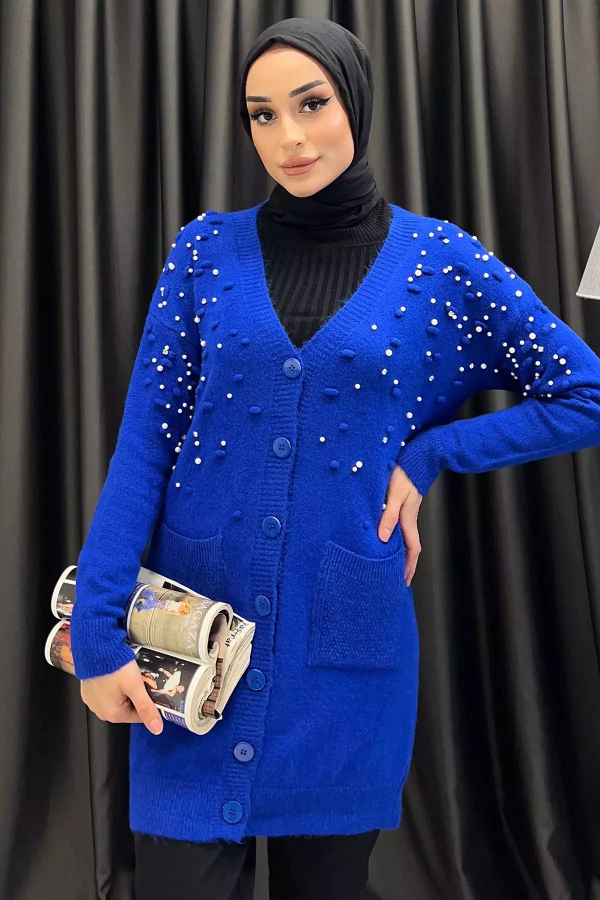 İnci Detaylı Tesettür Triko Hırka